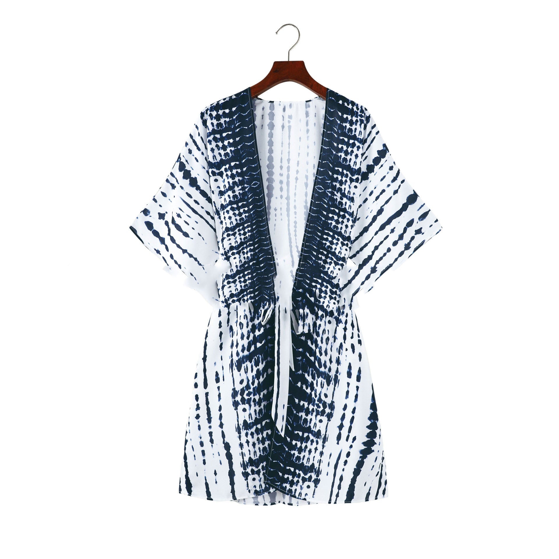 Fashion Women's Black And White Tie-dye Printed Cardigan