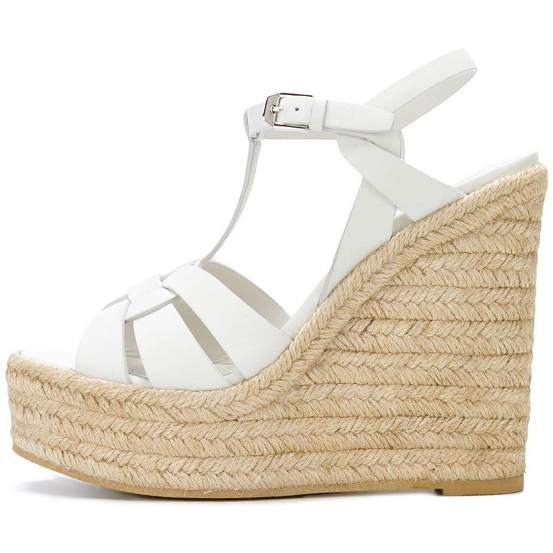 White Brown Black PU Hemp Rope Ladies Shoes