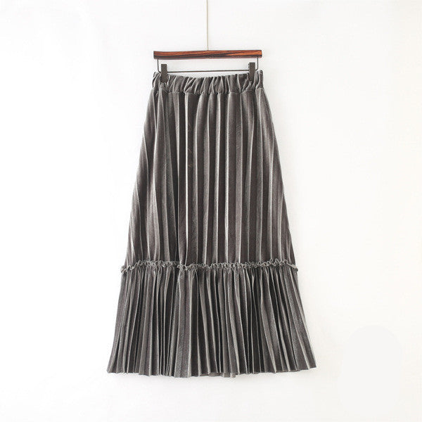 Elastic Gold Velvet Temperament A-line Long Skirt