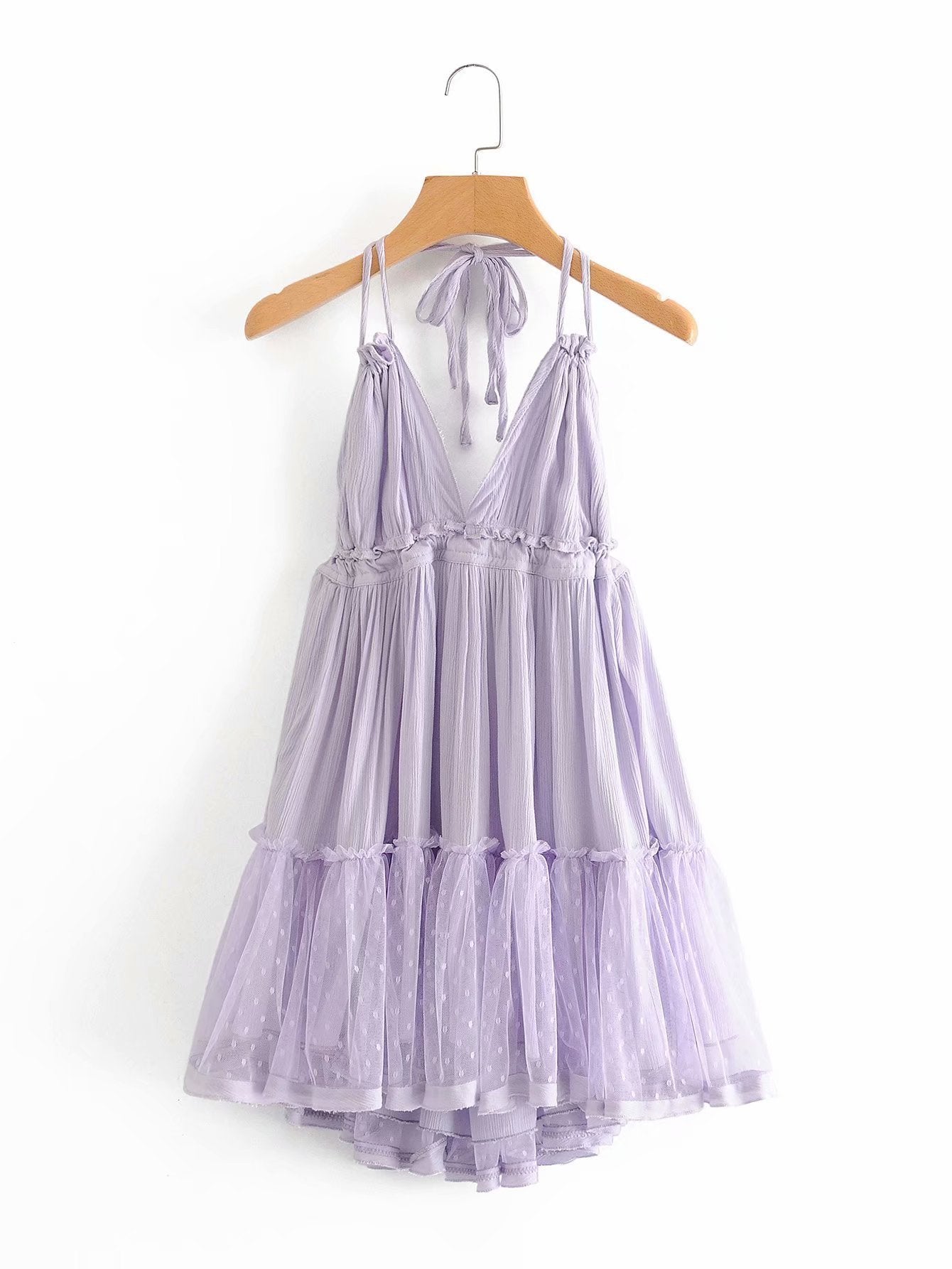 Halter Backless Mesh Stitching Dress Suspender Skirt
