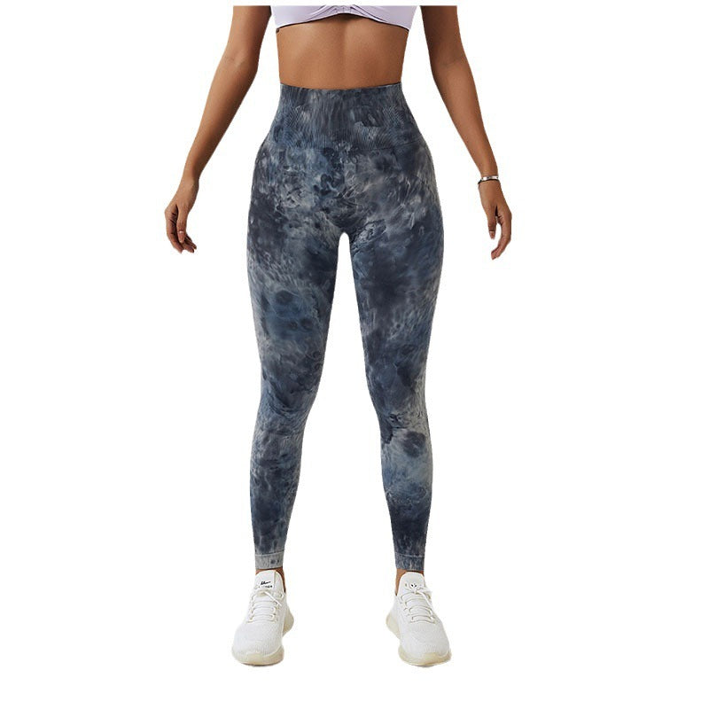 Seamless High Waist Peach Sports Trousers Waist One-piece Splash-dyeing Yoga Trousers