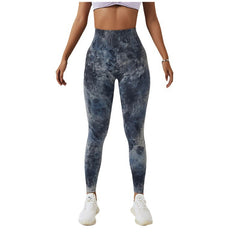 Seamless High Waist Peach Sports Trousers Waist One-piece Splash-dyeing Yoga Trousers