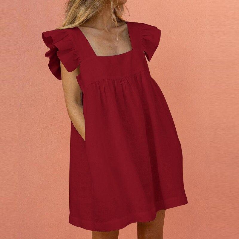 Casual Dress Women Yellow Skirt Loose Casual Ruffled Flying Sleeve Dress Chiffon Skirt