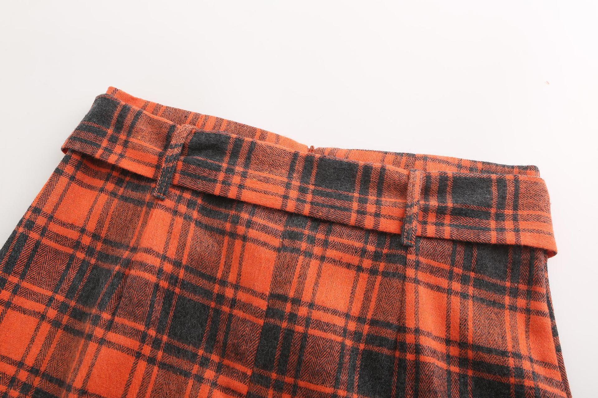 Plaid Midi Wild Belt A-line Skirt