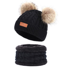 New children’s autumn and winter hat and scarf set - Black / A - Hat