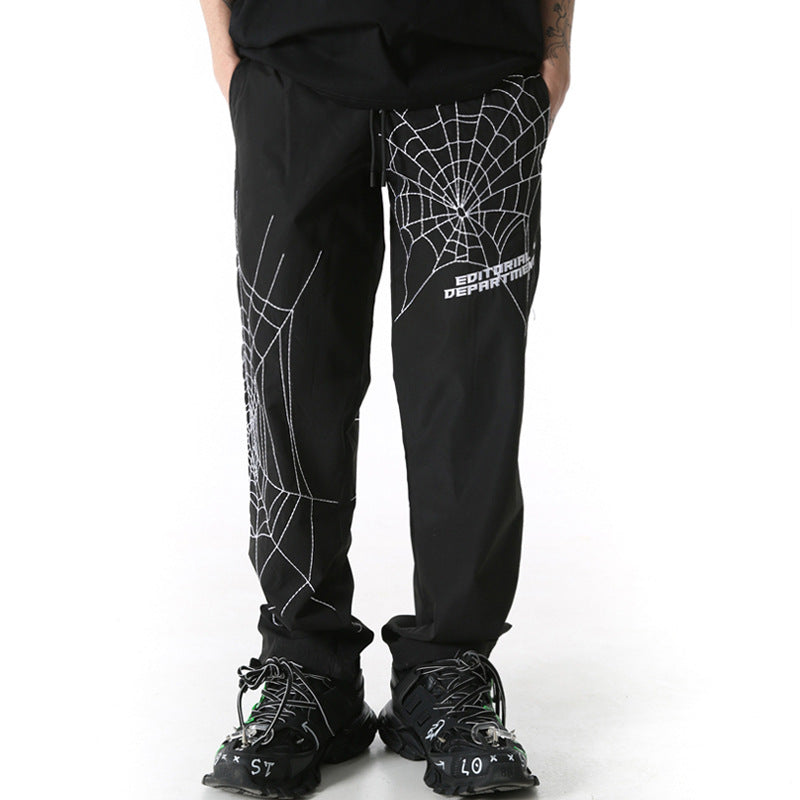 Men's Summer Hip-Hop Harem Pants – Loose Fit with Spider Embroidery, Retro Workwear Street Style