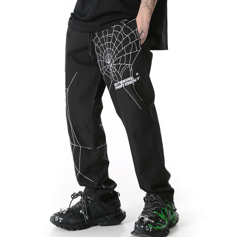Men's Summer Hip-Hop Harem Pants – Loose Fit with Spider Embroidery, Retro Workwear Street Style