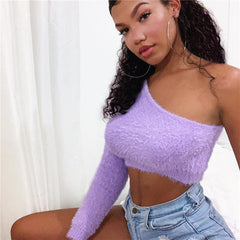 Off shoulder asymmetrical women's sweater