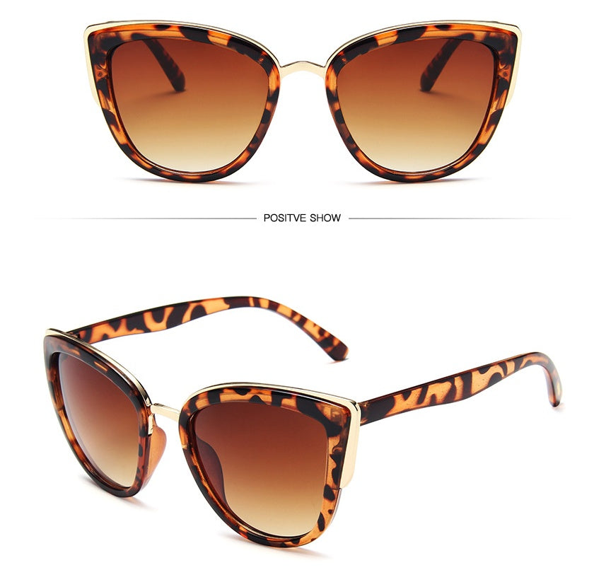 Women's Cat Eye Sunglasses – Leopard Print or Black Gradient Fashion Shades