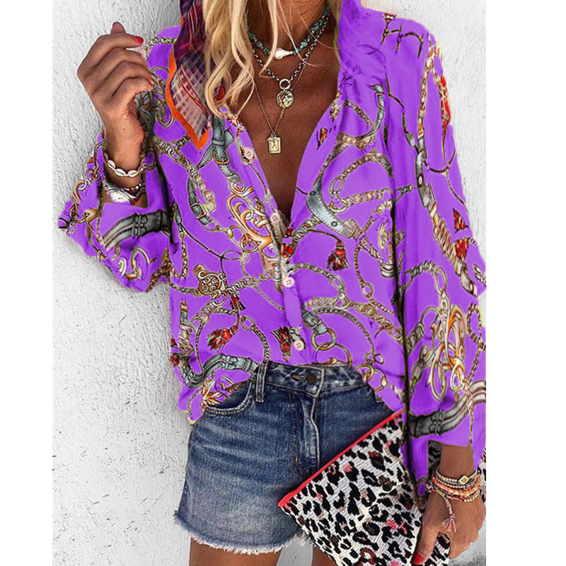 Long Sleeve Casual Women’s Shirt - Purple / 3XL - shirt