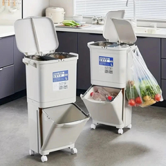 Dual-Compartment Rolling Kitchen Bin 83L - Wheeled Waste Trolley, Grey