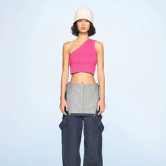 Fashionable One-shoulder Design Sense Hollow Knit Ladies' Top