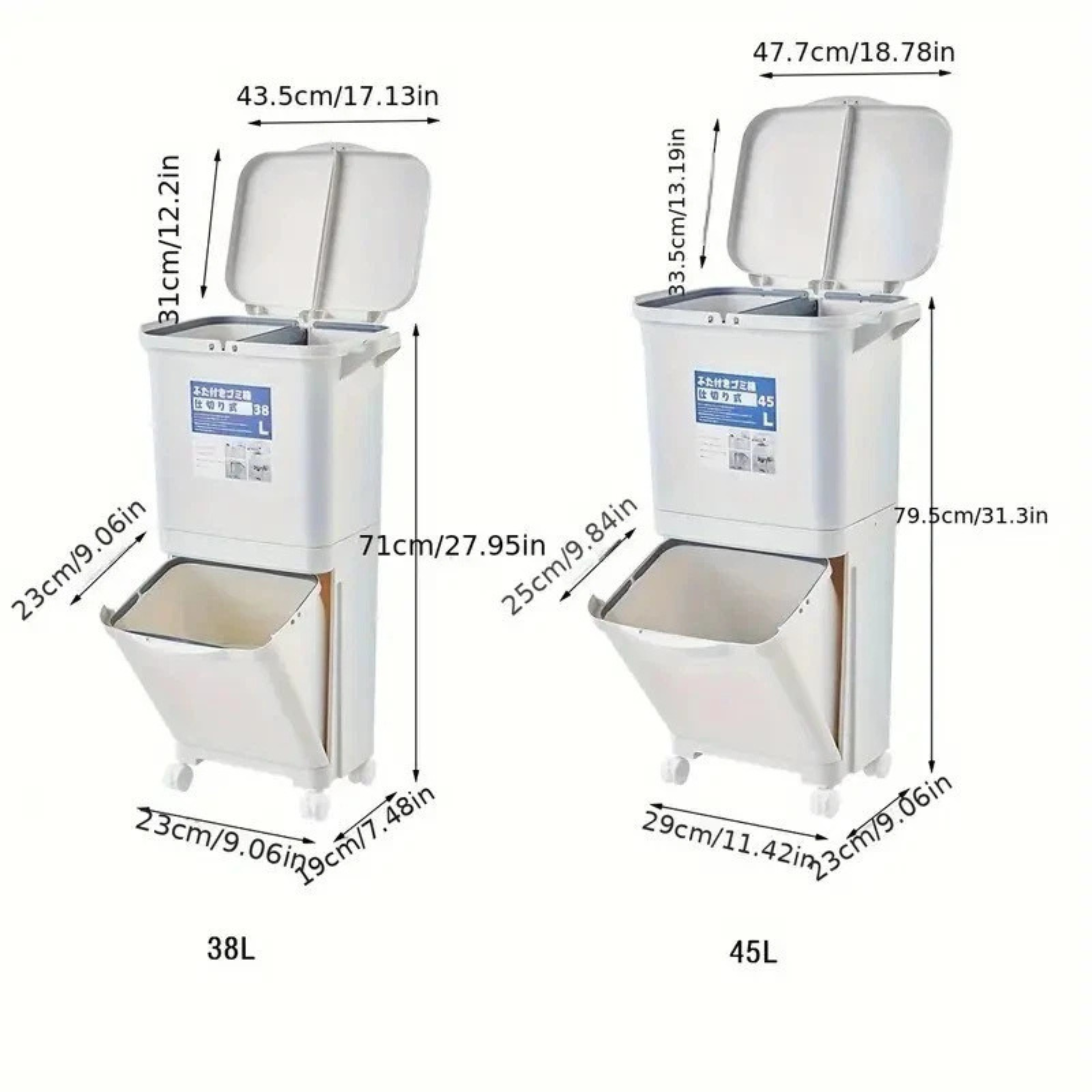 Dual-Compartment Rolling Kitchen Bin 83L - Wheeled Waste Trolley, Grey