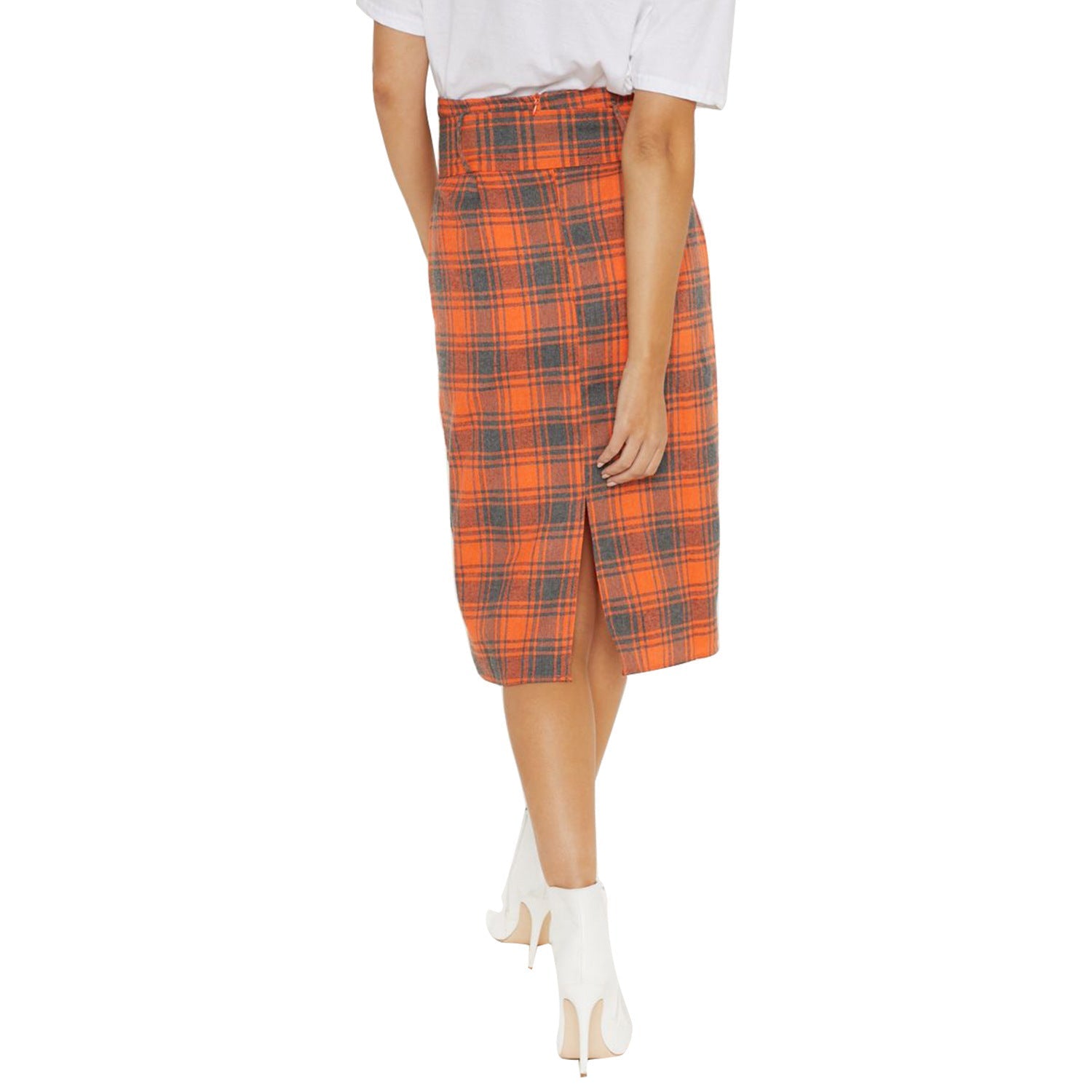 Plaid Midi Wild Belt A-line Skirt