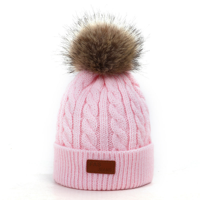 New children’s autumn and winter hat and scarf set - Light pink / C - Hat
