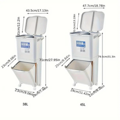 Dual-Compartment Rolling Kitchen Bin 83L - Wheeled Waste Trolley, Grey