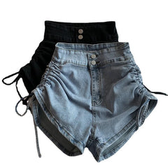 High Waist Drawstring Denim Shorts
