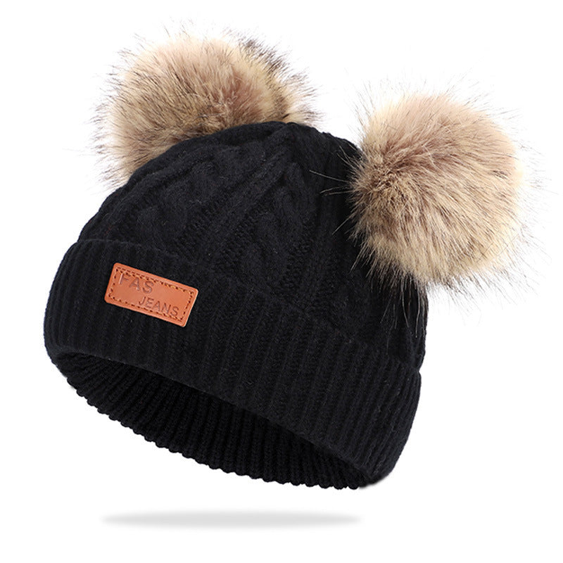 New children’s autumn and winter hat and scarf set - Black / E - Hat