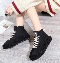 Leopard-print flat high-top shoes