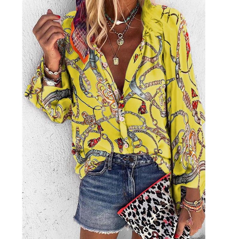 Long Sleeve Casual Women’s Shirt - Yellow / 3XL - shirt