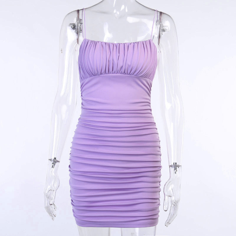 High waist stitching slim pleated hip skirt
