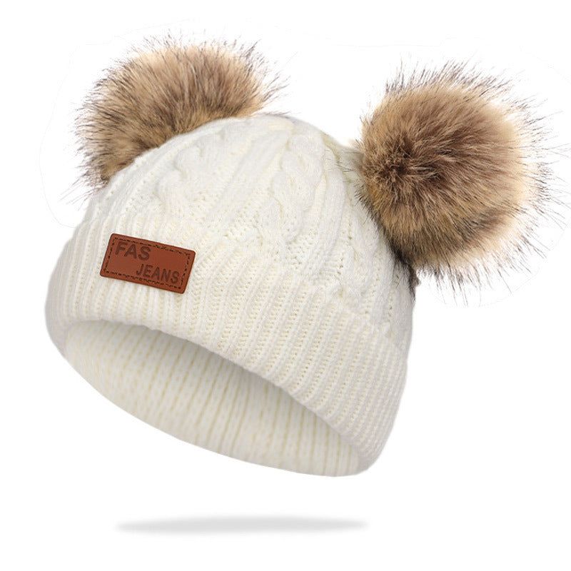 New children’s autumn and winter hat and scarf set - White / E - Hat