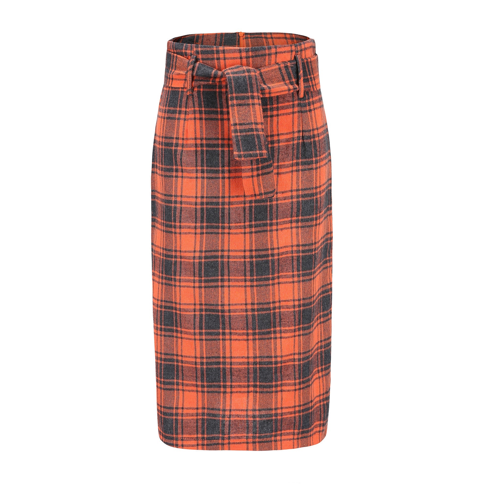 Plaid Midi Wild Belt A-line Skirt