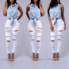 Women’s Distressed High-Rise Jeans – Slim Fit, Stretch, Boyfriend Style