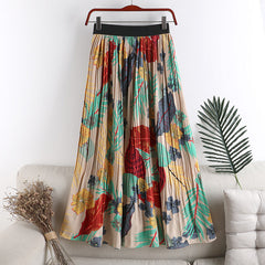 Floral Floral Skirt Female High Waist Slimming A-line Chiffon Printed Pleated Skirt Mid-length
