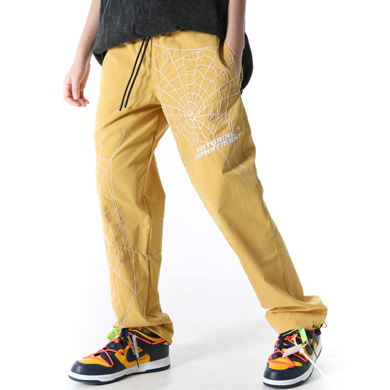 Men's Summer Hip-Hop Harem Pants – Loose Fit with Spider Embroidery, Retro Workwear Street Style