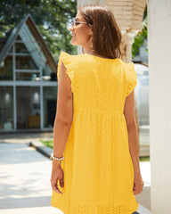 Women's V-Neck Ruffle Dress – Eyelet Embroidery Summer Sundress