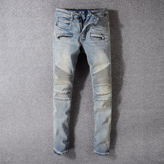 Balmain-Inspired Black Slim Fit Motorcycle Denim for Men