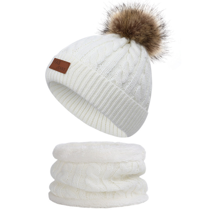 New children’s autumn and winter hat and scarf set - White / B - Hat