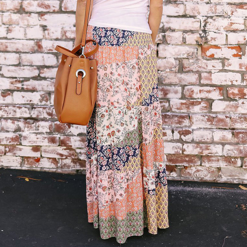 Loose fashion print high waist skirt