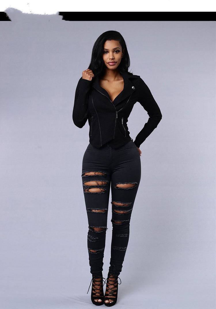 Women’s Distressed High-Rise Jeans – Slim Fit, Stretch, Boyfriend Style
