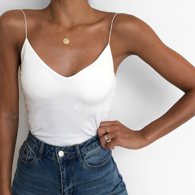 Satin Women Thin Wild Solid Camis Vest Women Tank Tops - White / L - Clothing