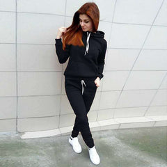 Ladies hooded sweater and pants all-match two-piece suit