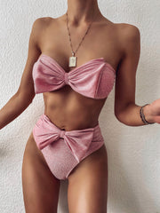 Women's European & American Style Sexy Bikini – Bright Silk Knit Strapless Split Swimsuit