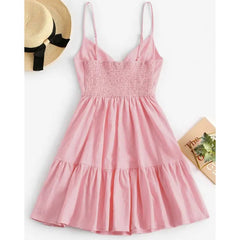 Women's Casual Summer Mini Dress Floral Print Tie Shoulder Sleeveless Flowy Beach Cami Dresses