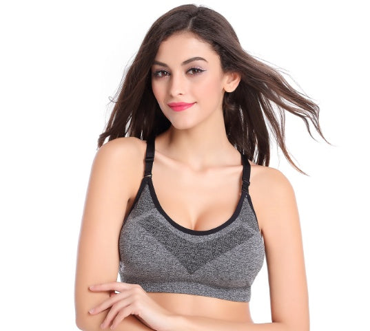 Women Shockproof Sport Bras Professional Yoga Shirts Tops Seamless Sports Fitness Yoga Running Vest Tank Tops - Gray