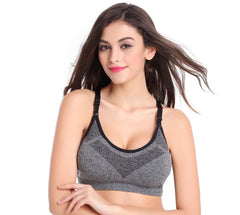 Women Shockproof Sport Bras Professional Yoga Shirts Tops Seamless Sports Fitness Yoga Running Vest Tank Tops - Gray