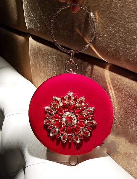 LOLIBOX Women Bags Women Evening Clutch Bags Velvet Diamond Ring Handbags Small Round Clutch Bag Day Party Clutches