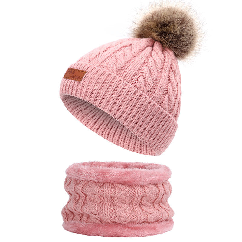 New children’s autumn and winter hat and scarf set - Deep pink / B - Hat