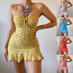 Explosive Sexy Floral Sling Chest Hollow Dress