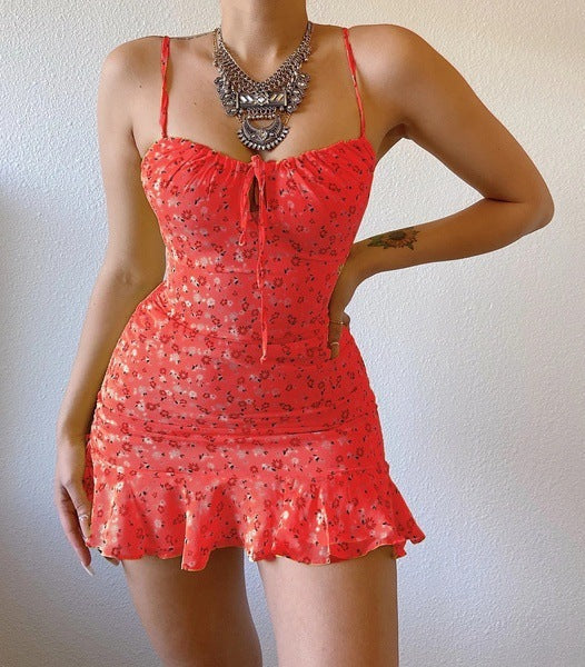 Explosive Sexy Floral Sling Chest Hollow Dress