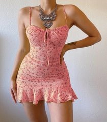 Explosive Sexy Floral Sling Chest Hollow Dress