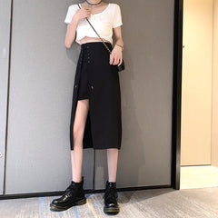 Irregular High Waist Skirt Women Summer Mid-length Split A-line Skirt
