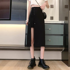 Irregular High Waist Skirt Women Summer Mid-length Split A-line Skirt