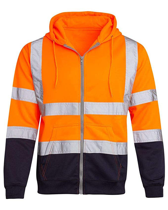 Reflective Strip Sanitation Work Clothes Fleece Color Block Zipper Sweater