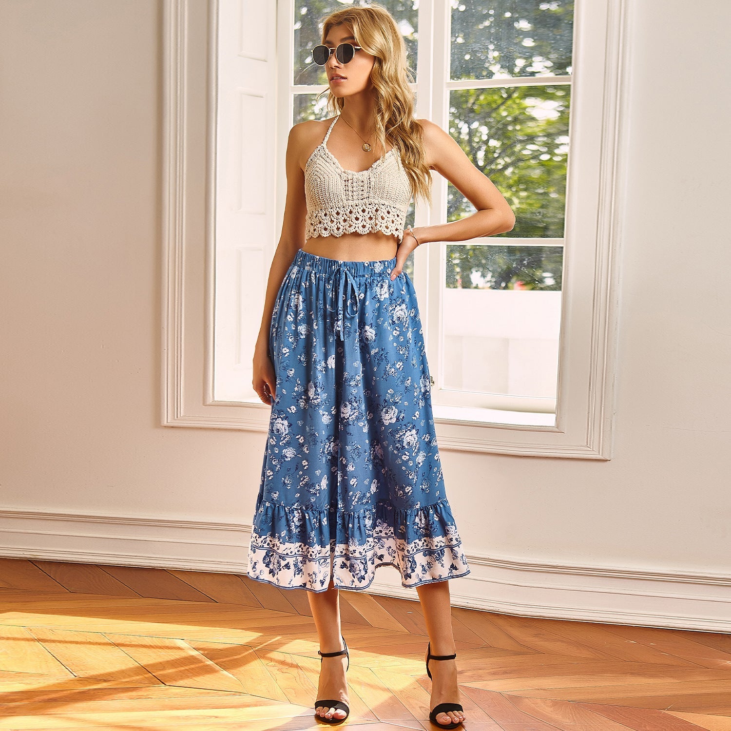 Women's Temperament Commuter Pleated Print Skirt